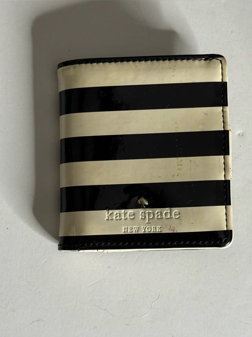 kate spade Black and Cream Striped Patent Leather Wallet